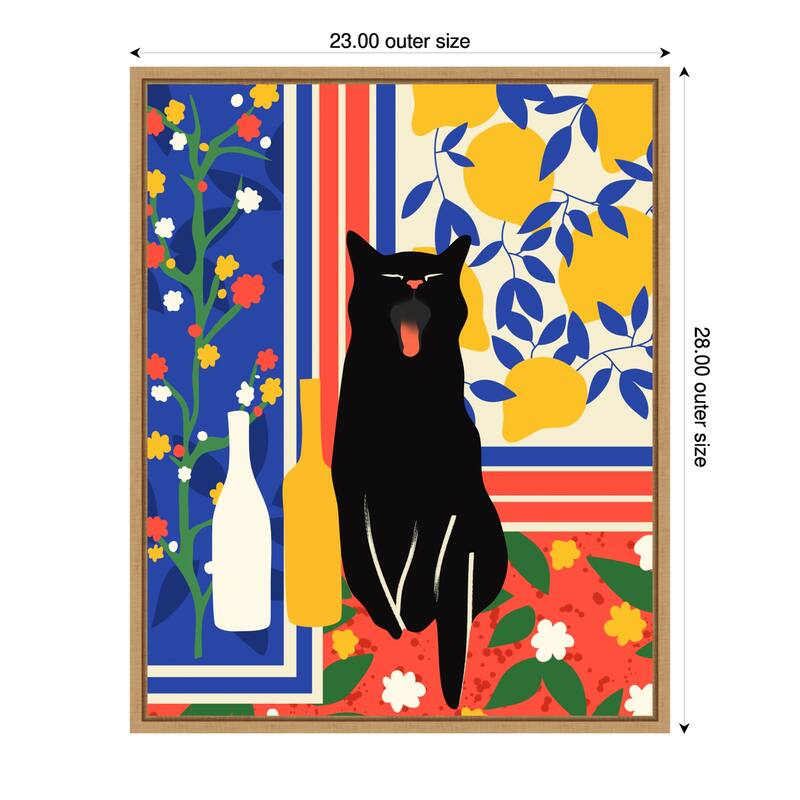 Paws and Patterns Cat by Kintsugi99 Framed Canvas Wall Art - 23 x 28 in