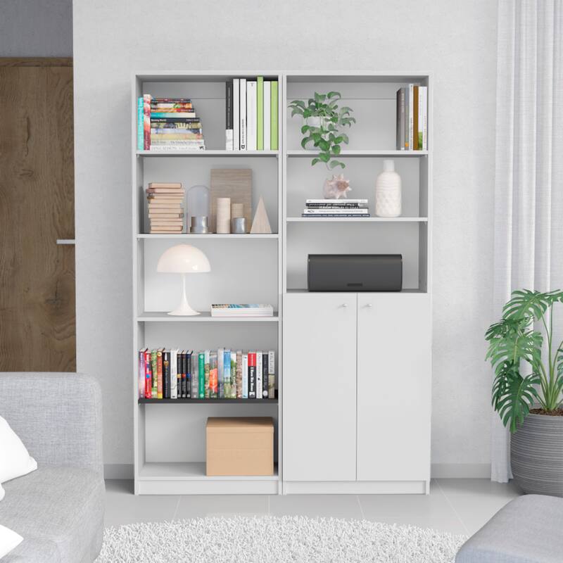 2 Piece Home Bookcase Set, 49" Wide with 8 Shelves and Double Door Cabinet, Living Room Set