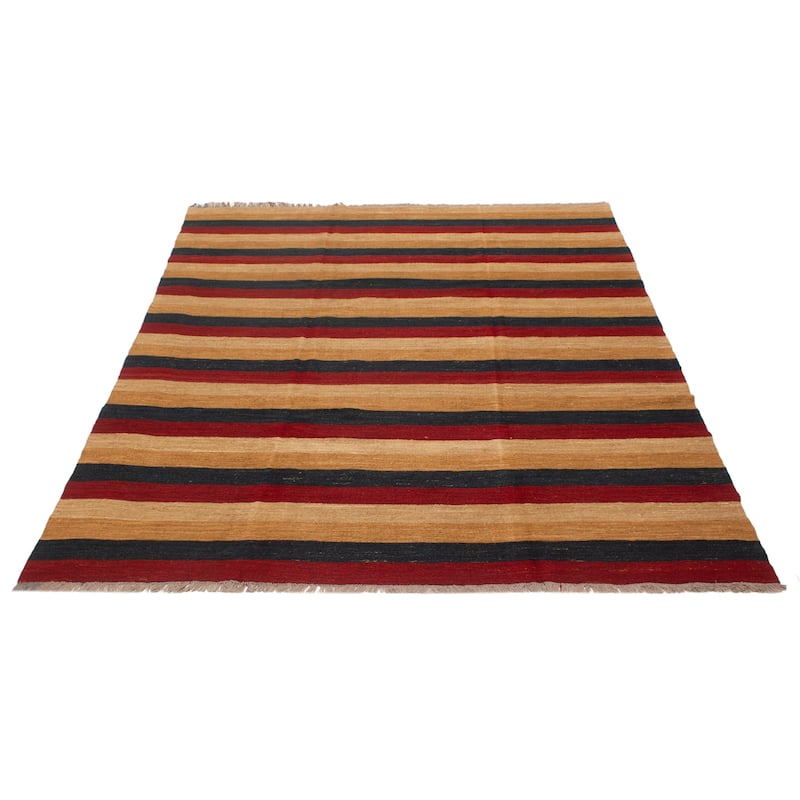 ECARPETGALLERY Flat-Weave Natural Brown, Red Wool Tapestry Kilim - 8'1 x 10'4