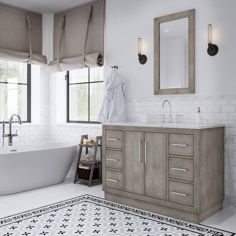 Hugo Carrara White Marble Countertop Vanity with Rectangular Mirror