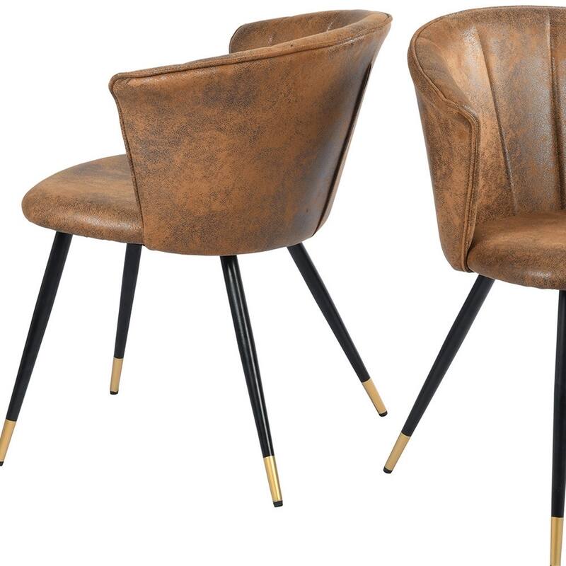 HomeRoots Set of Two Brown Black and Gold Upholstered Suede Dining Side Chairs - 21.20 in. x 29.30 in. x 20.00 in.
