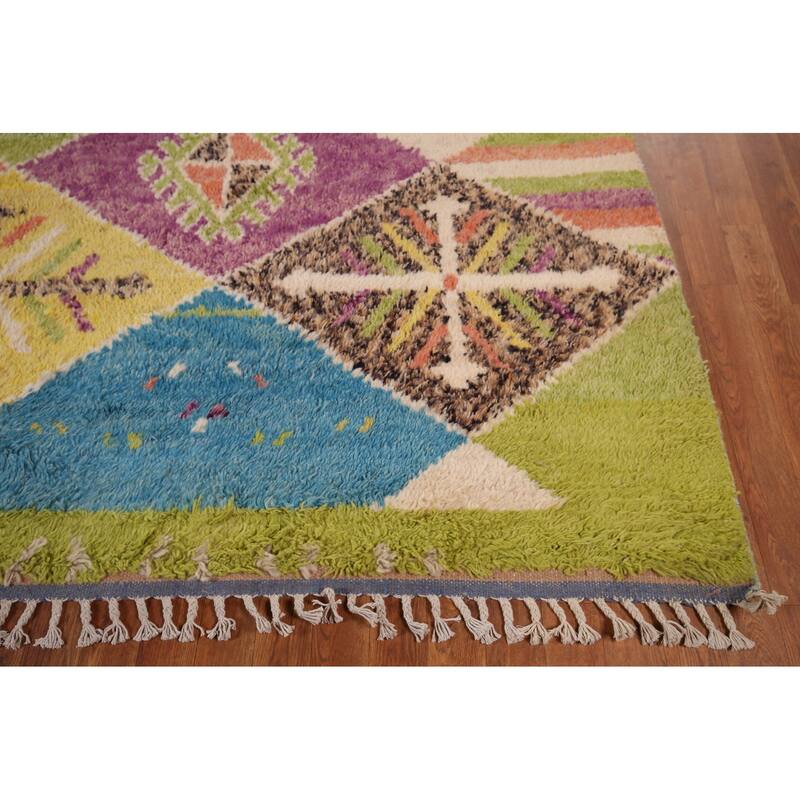 Colorful Trellis Plush Moroccan Style Rug Hand-Knotted Wool Carpet - 8'10" x 12'5"