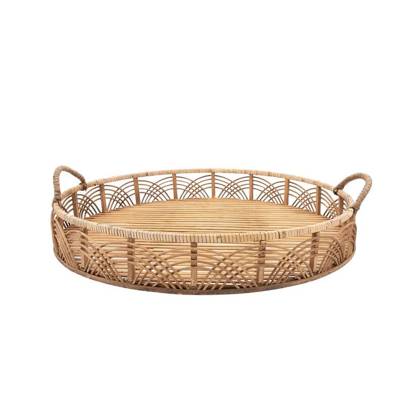 Sagebrook Home Coastal Large Set of 2 Round Bamboo Serving Trays 24/30" - 30" x 30" x 4"