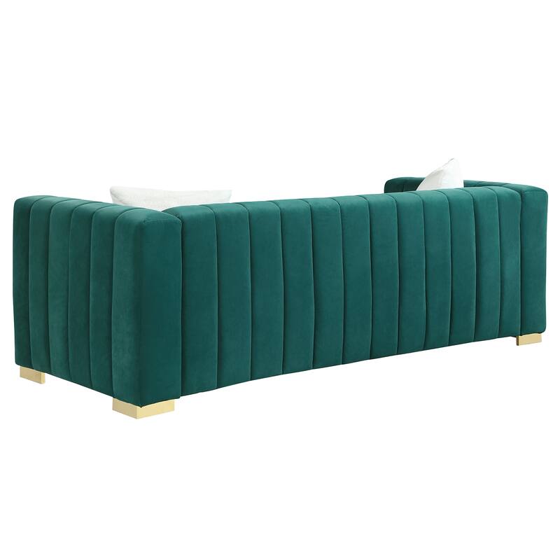 Chesterfield 87.01" Velvet Channel Tufted 3-seater Sofa with Pillows for Living Room