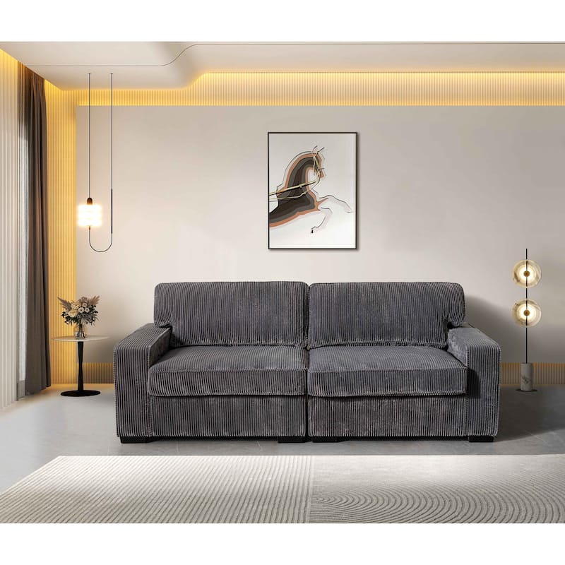 Square Arm Corduroy Sofa - Grey