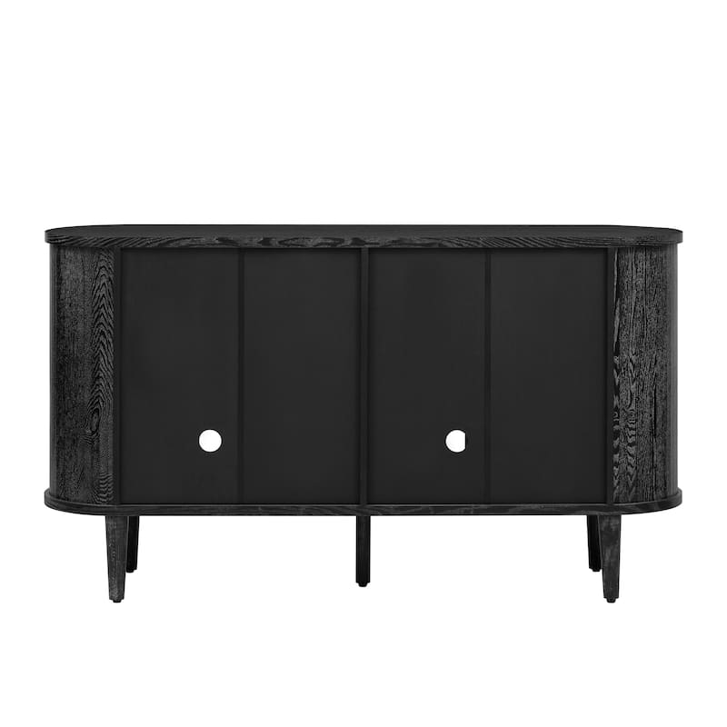 Anmytek Curved Glass Door Sideboard with Gold Handles Dark Wood Farmhouse Buffet Console