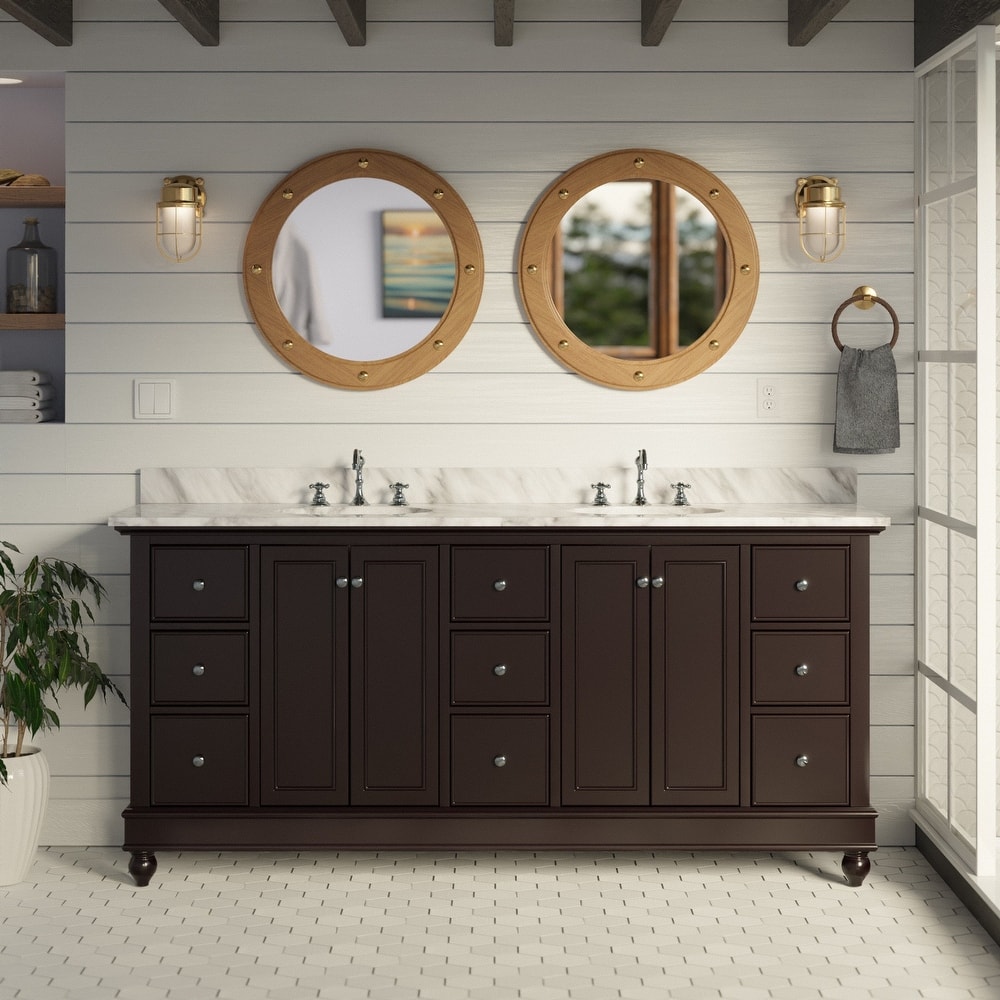 KitchenBathCollection Bella 72" Double Bathroom Vanity with Carrara Marble Top