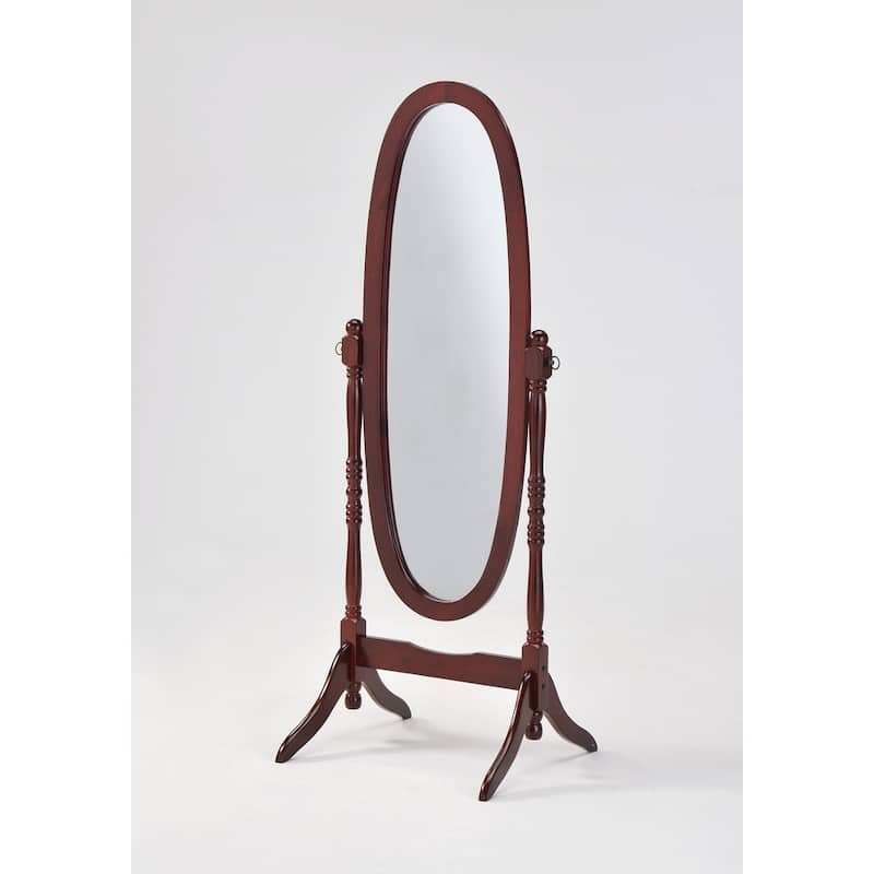 GTU Furniture Swivel Adjustable Full-Length Standing Oval Wood Cheval Floor Mirror - Cherry