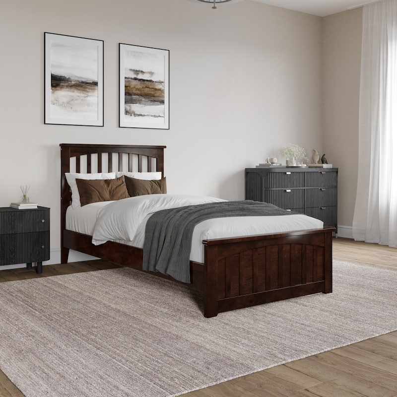 Becket Solid Wood Low Profile Platform Bed with Matching Footboard - Walnut - Twin XL