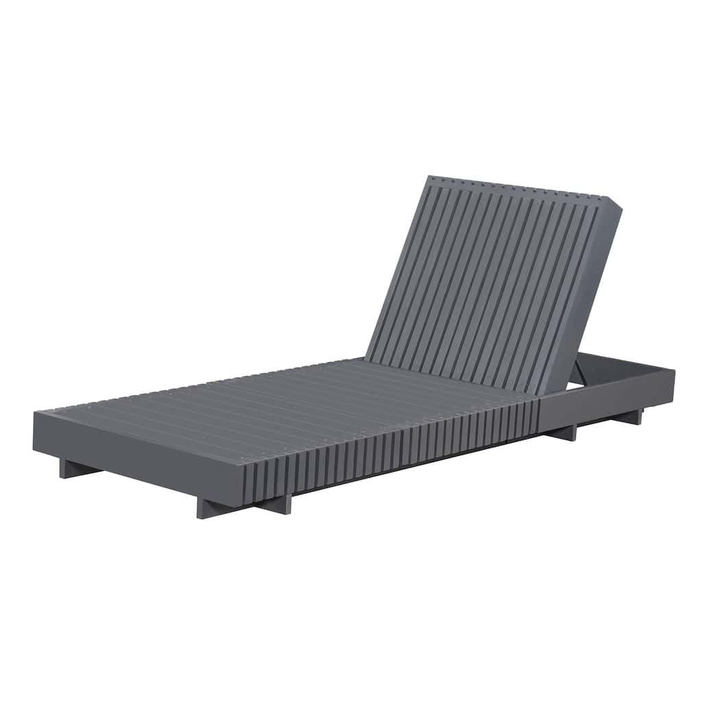 Roomfitters 76" Outdoor Chaise Lounge Chair Acacia Wood Sunbed with Adjustable Reclining Backrest for Patio Poolside, Dark Grey