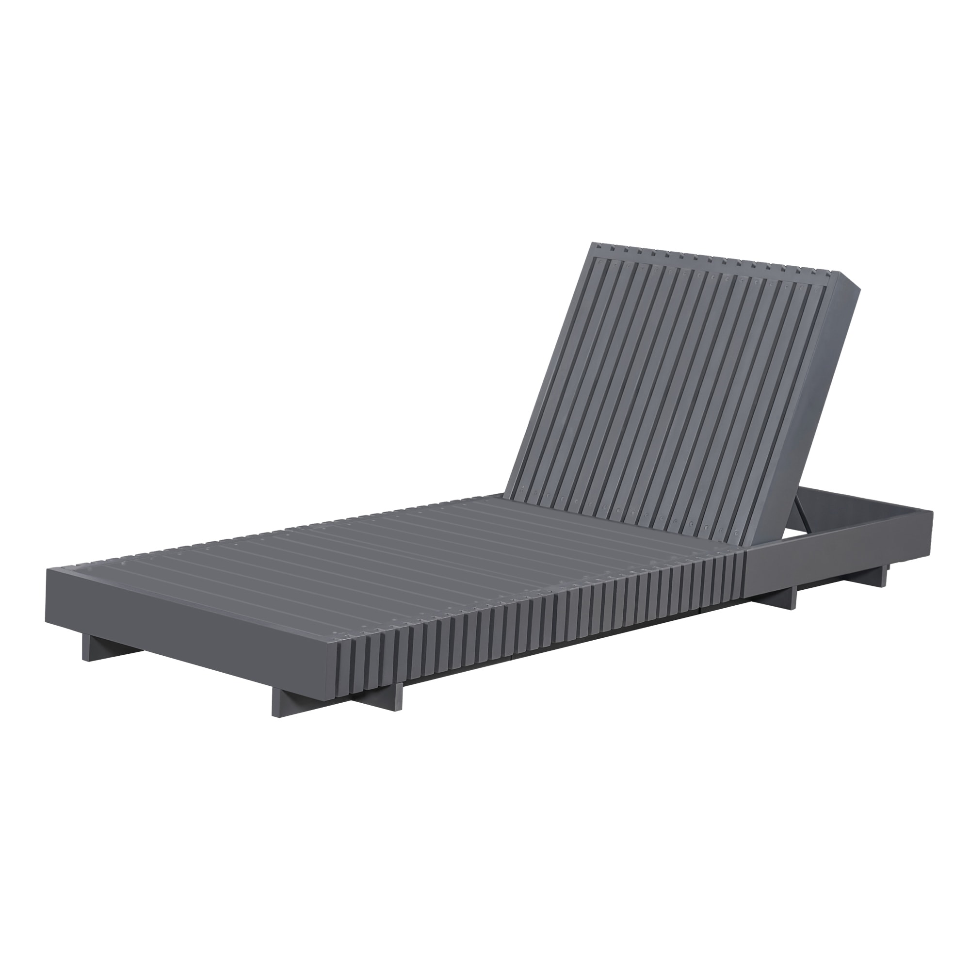 Roomfitters 76" Outdoor Chaise Lounge Chair Acacia Wood Sunbed with Adjustable Reclining Backrest for Patio Poolside, Dark Grey