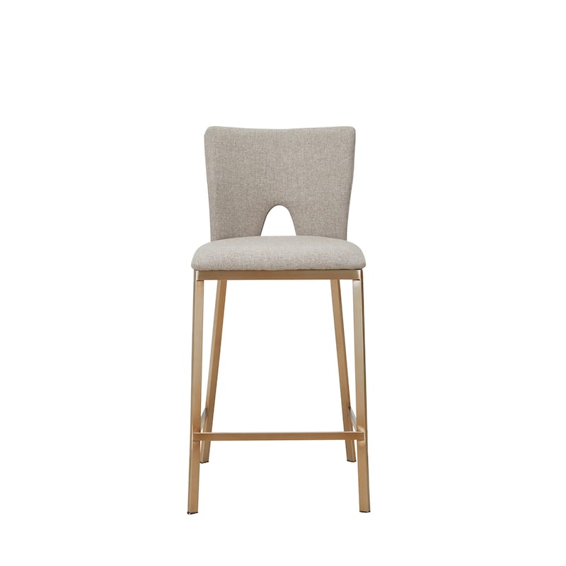 Modrest Burton Contemporary Beige & Brass Counter Stool (Set of 2)