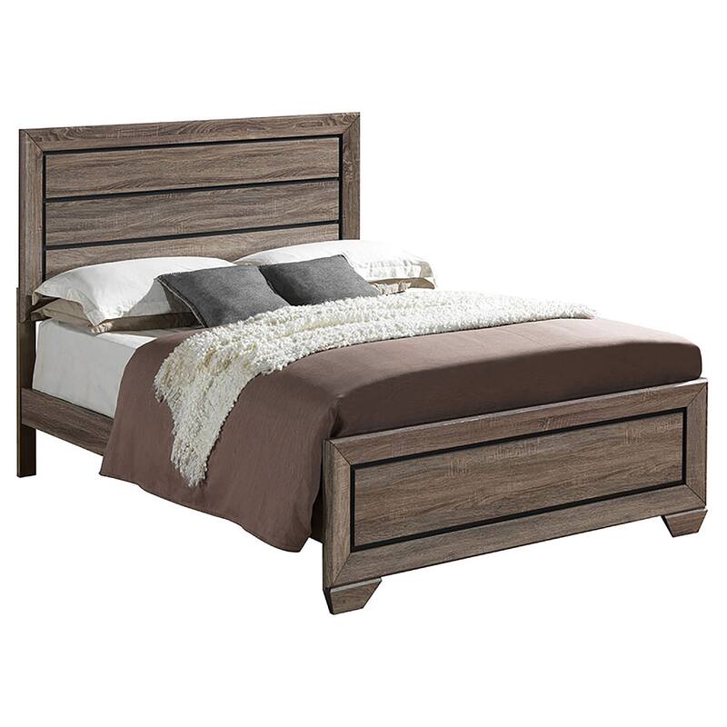 Bello 4pc King Bedroom Set, Transitional Washed Taupe Brown n Black