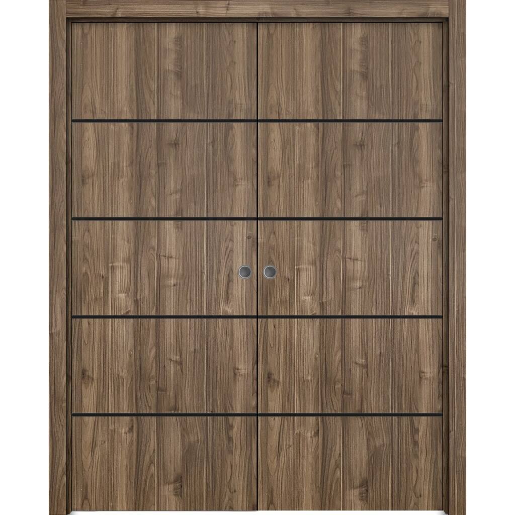 French Double Pocket Doors 36 x 80 Planum 0015 Walnut with Kit Trims Rail