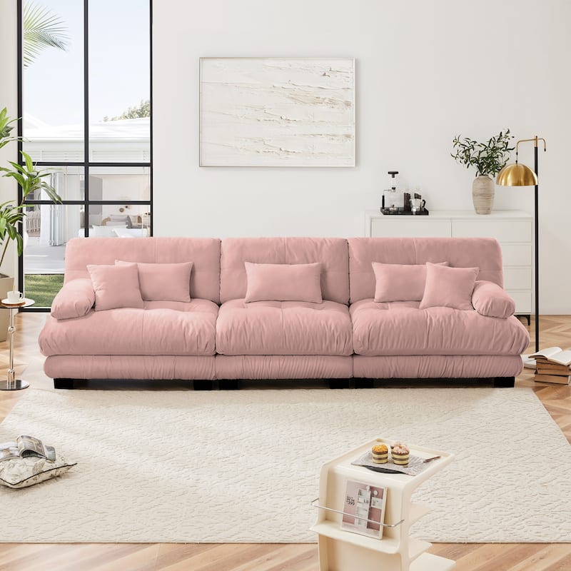 Roomfitters 3-Seater Modular Chenille Sofa, Deep Seat Cloud Couch with Round Bolster Armrests - Pink