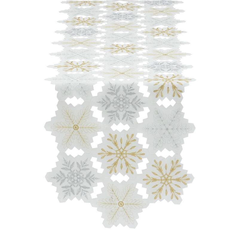 Autumn Wheat Table Runner - 14x72" - Metallic Snowflakes