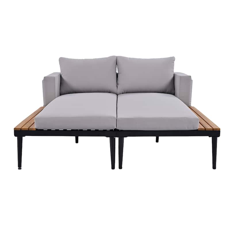 TOPMAX Modern Patio Metal Daybed with Wood Topped Side Spaces for Drinks