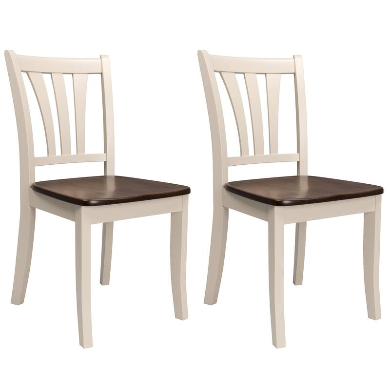 Set of 2 Dillon Solid Wood Dining Chairs Cream/Brown