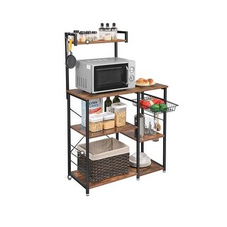 VASAGLE ALINRU Baker's Rack with Shelves, Kitchen Shelf with Wire Basket, 6 S-Hooks, Microwave Oven Stand