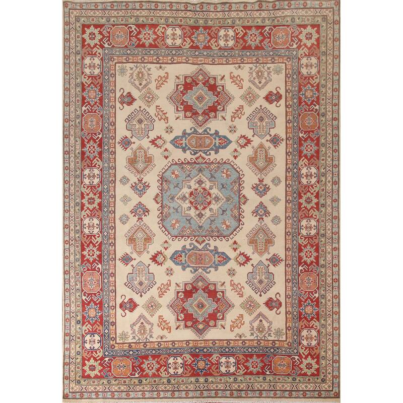 Geometric Kazak Oriental Area Rug Hand-Knotted Traditional Wool Carpet - 8'5"x 11'4"