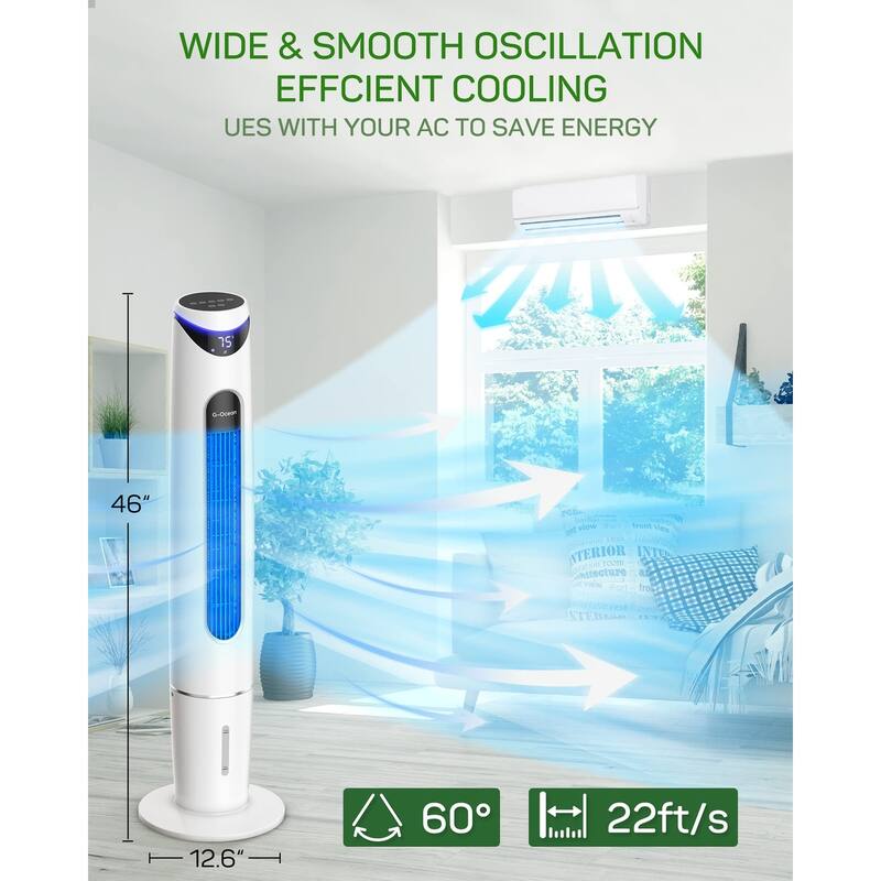 White Oscillating Timer Modern Tower Fan with Remote Control