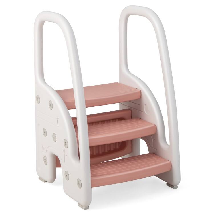3-Step Stool with Safety Handles and Non-slip Pedals for Toddlers - 17" x 16.5" x 27.5"