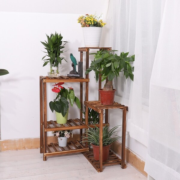 6 Tier Wood Plant Stand Holder Corner Flower Bonsai Display Rack