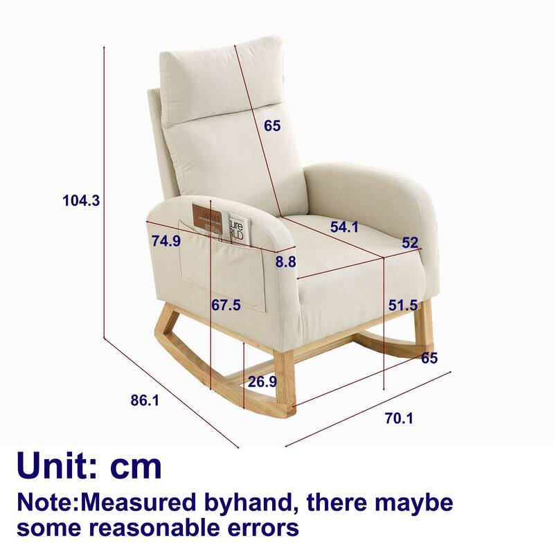 Anmytek Modern Accent Rocking Chair 27.6"W High Backrest Lounge Arm Chair Two Side Pockets