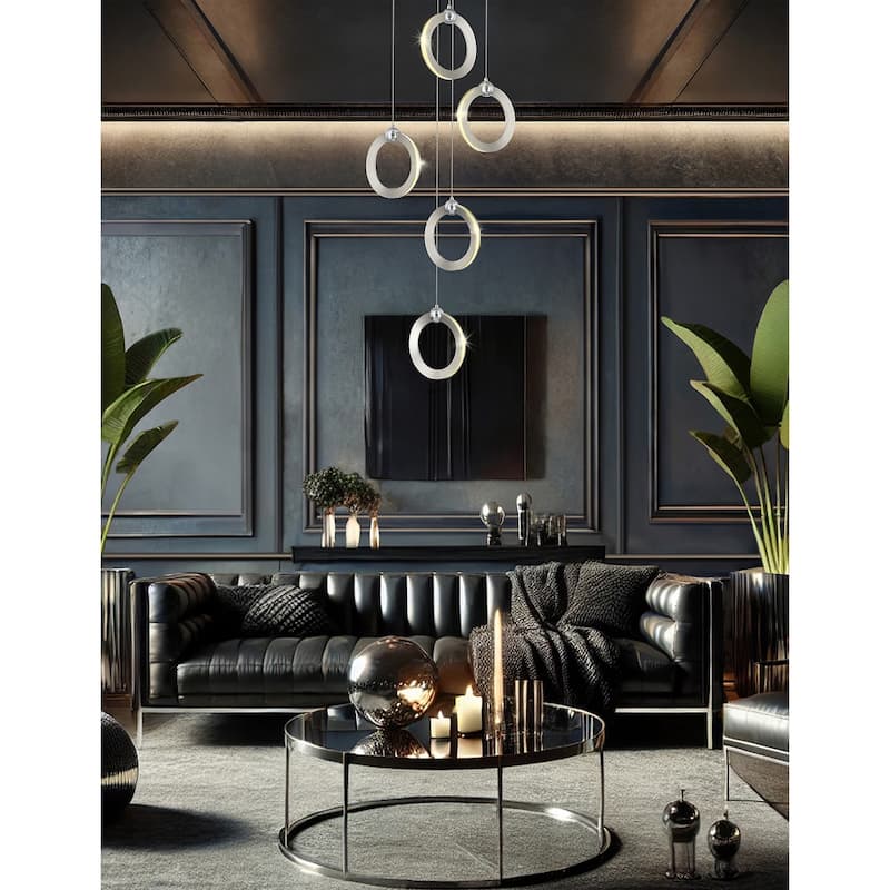 Justice Design Group Hermosa LED 5-Light Multi-Pendant - Brushed Nickel w/ Chrome Accents Finish