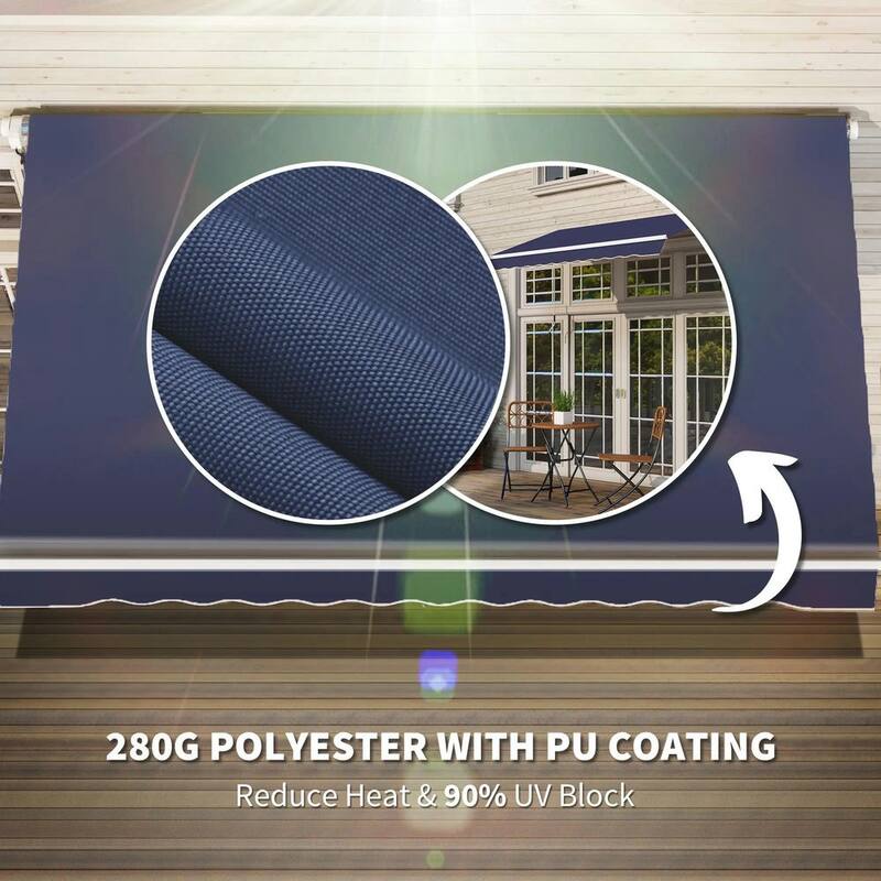 10' x 8' Retractable Patio Awning, Manual Crank, UV Waterproof Fabric