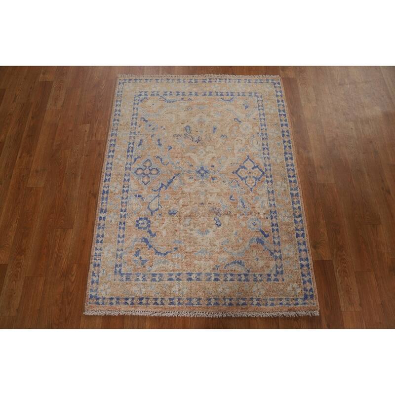 Hand Knotted Oriental 100% Wool Carpet Transitional Geometric Brown Oushak Area Rug - 3' 10'' X 2' 11''