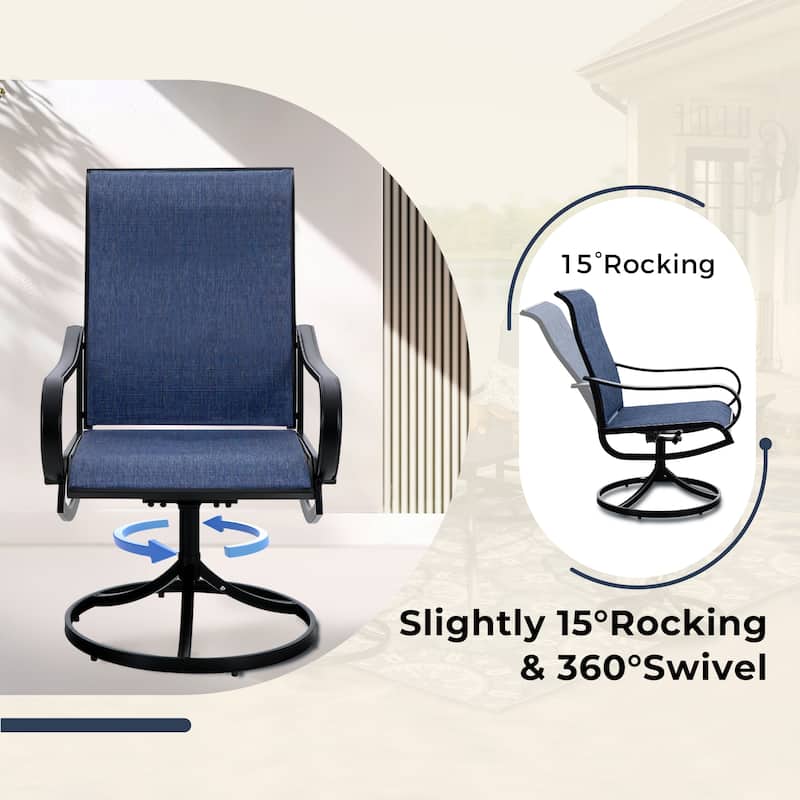 MAISON ARTS 7-Piece Patio Dining Set of 6 Sling Swivel Chairs and a Metal Dining Table