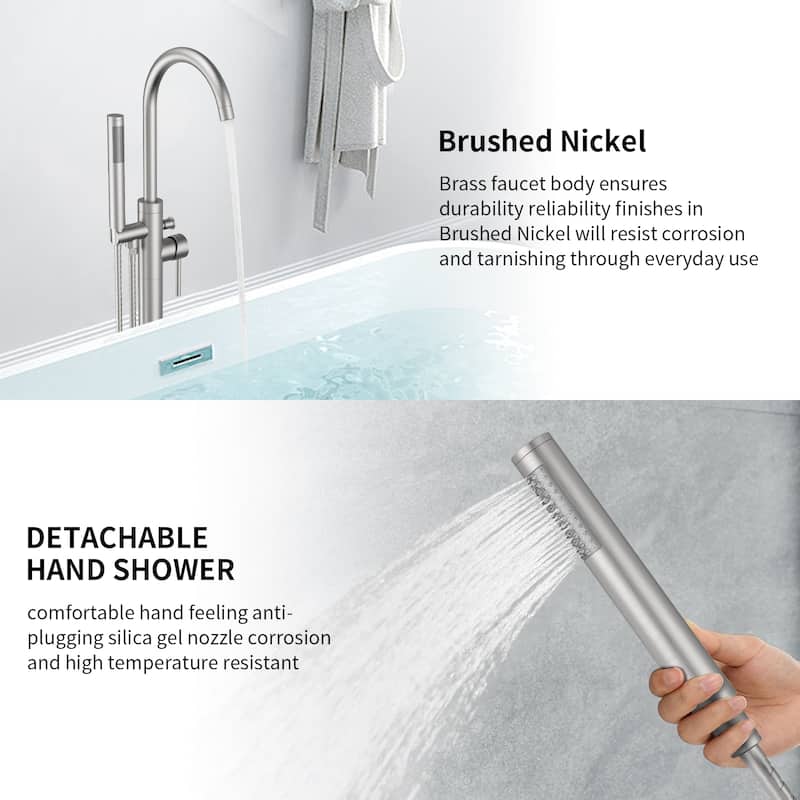 Freestanding Bathtub Faucet Tub Floor Mount Bathroom Faucets Single Handle with Hand Shower High Flow Rate Max 6 GPM