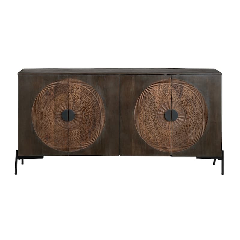 66 in. Brown Solid Wood 4 Door Media Credenza_Sideboard