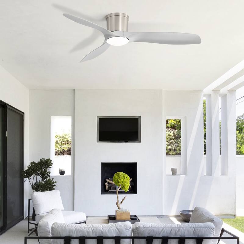 52" Flush Mount Ceiling Fan With Light And Remote – Modern Wood Design For Bedroom Or Living Room