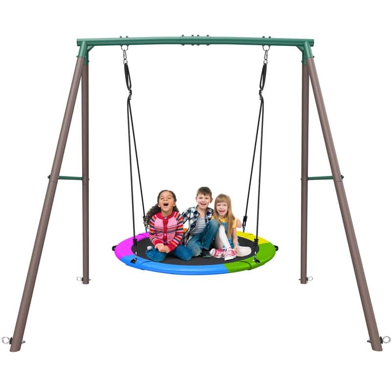 6.5 ft Tall Metal Swing set for Backyard With 50 Inch Saucer Swing for Kids and Adults