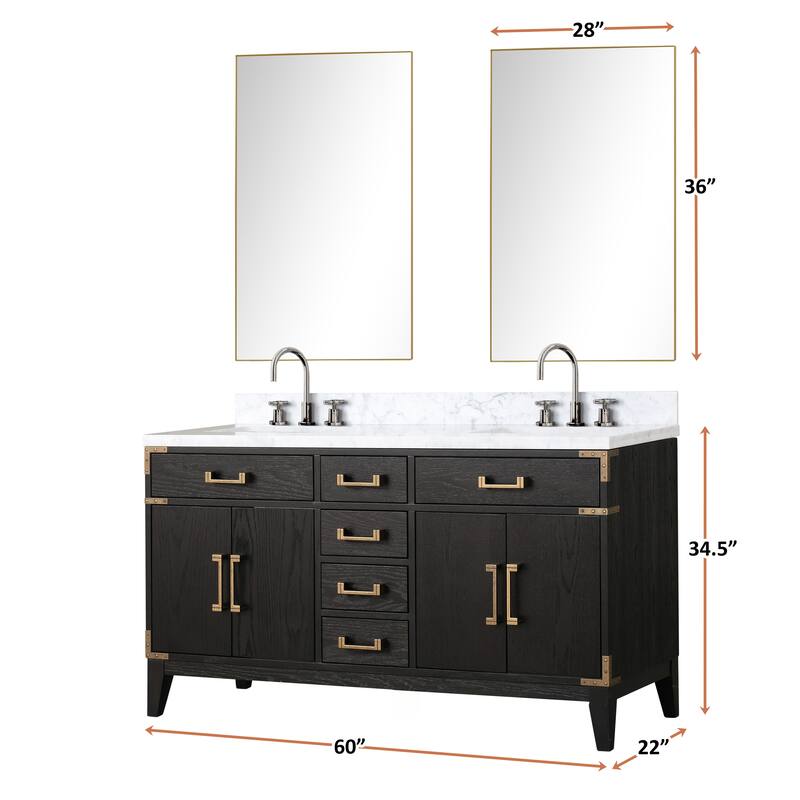 Lexora Laurel Bath Vanity, Carrara Marble Top, Faucet Set, and Mirror