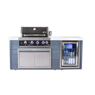 Mont Alpi MA400-AWBSS Artwood Polyethylene Frame 4-burner Black Stainless Steel Outdoor Kitchen Island Grill + Refrigerator