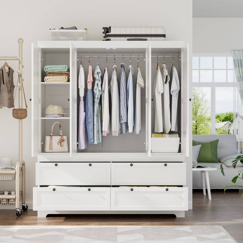 Meyreso White Modular Wardrobe Closet with Drawers, Convertible Stacking Armoire - N/A
