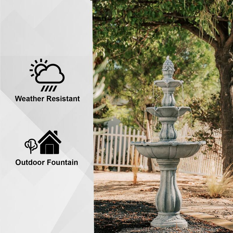 XBrand 3-Tier Water Fountain w/Pump & Pineapple Top, 51 Inch Tall, Large Outdoor Freestanding Waterfall Decor for Porch