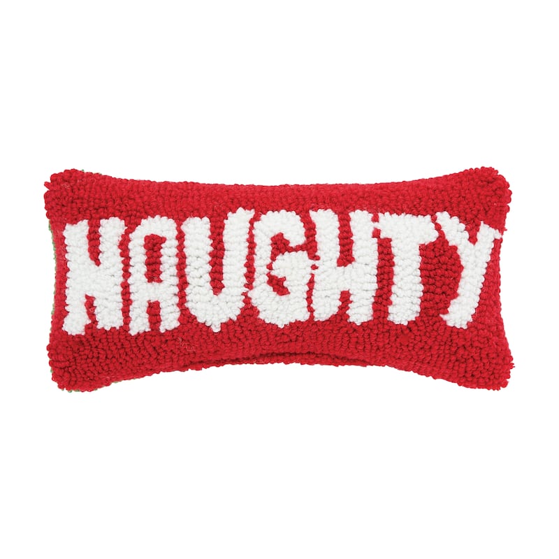 Naughty And Nice Hooked Throw Pillow