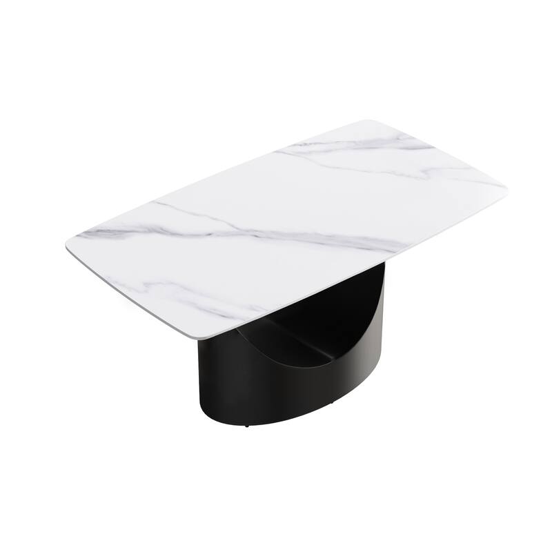 Modern Dining Table for 4-6, Sintered Stone Dining Table Top with Carbon Steel Pedestal Table