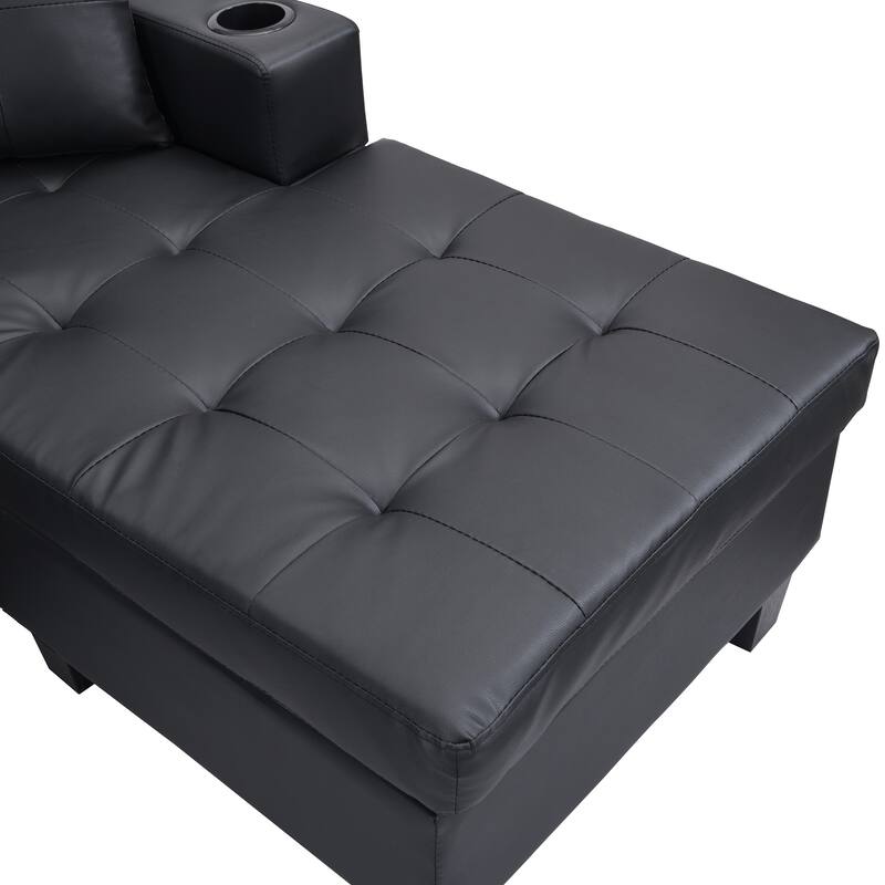 Modern Faux Leather Sectional Sofa with Convertible Chaise and Ottoman and Sturdy Frame for Small Living Rooms or Guest Spaces