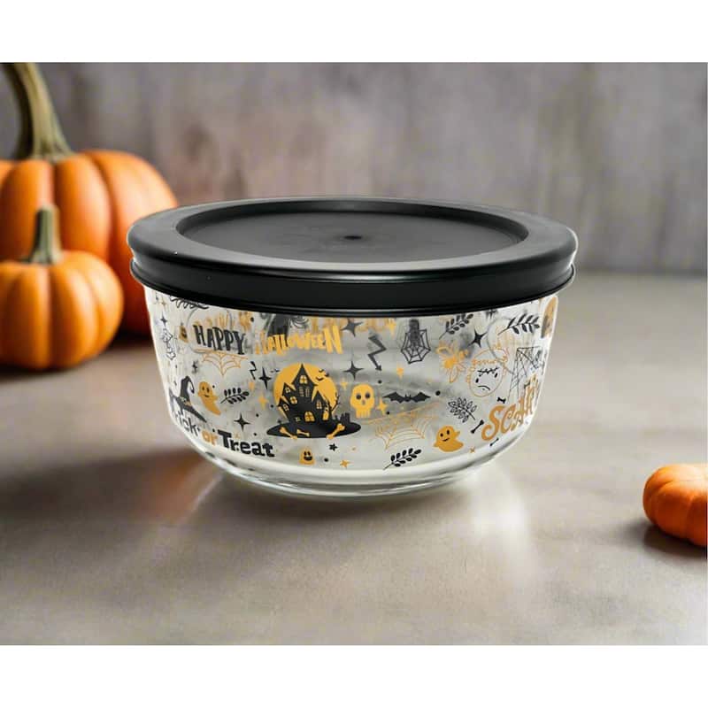 Halloween Glass Food Storage Containers with Spooky Design, BPA-Free Lids, Microwave & Dishwasher Safe