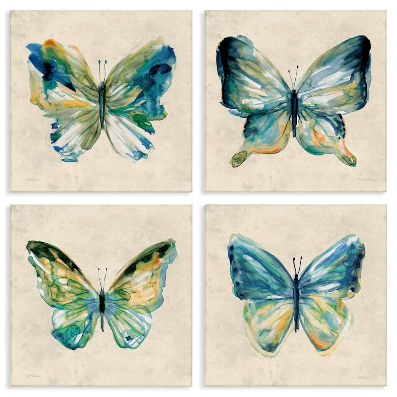 Stupell Abstract Green Butterflies Canvas Wall Art Design By Carol Robinson (Set of 4) - 17 x 17