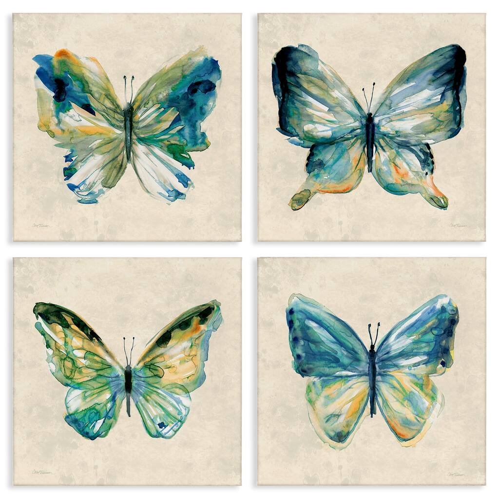 Stupell Abstract Green Butterflies Canvas Wall Art Design By Carol Robinson (Set of 4)