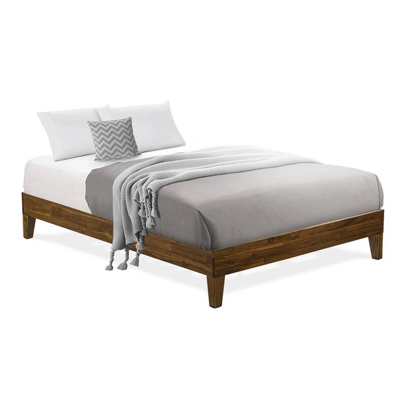 Full Size Bed Frame Mid Century Modern Wood Platform Bed with Legs Walnut Finish