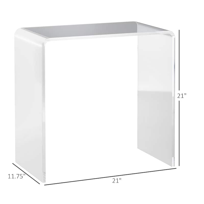 Modern Clear Acrylic U-Shape Side End Coffee Table with Smooth Edges for Bedroom or Living Room - 21"L x 12"W x 21"H