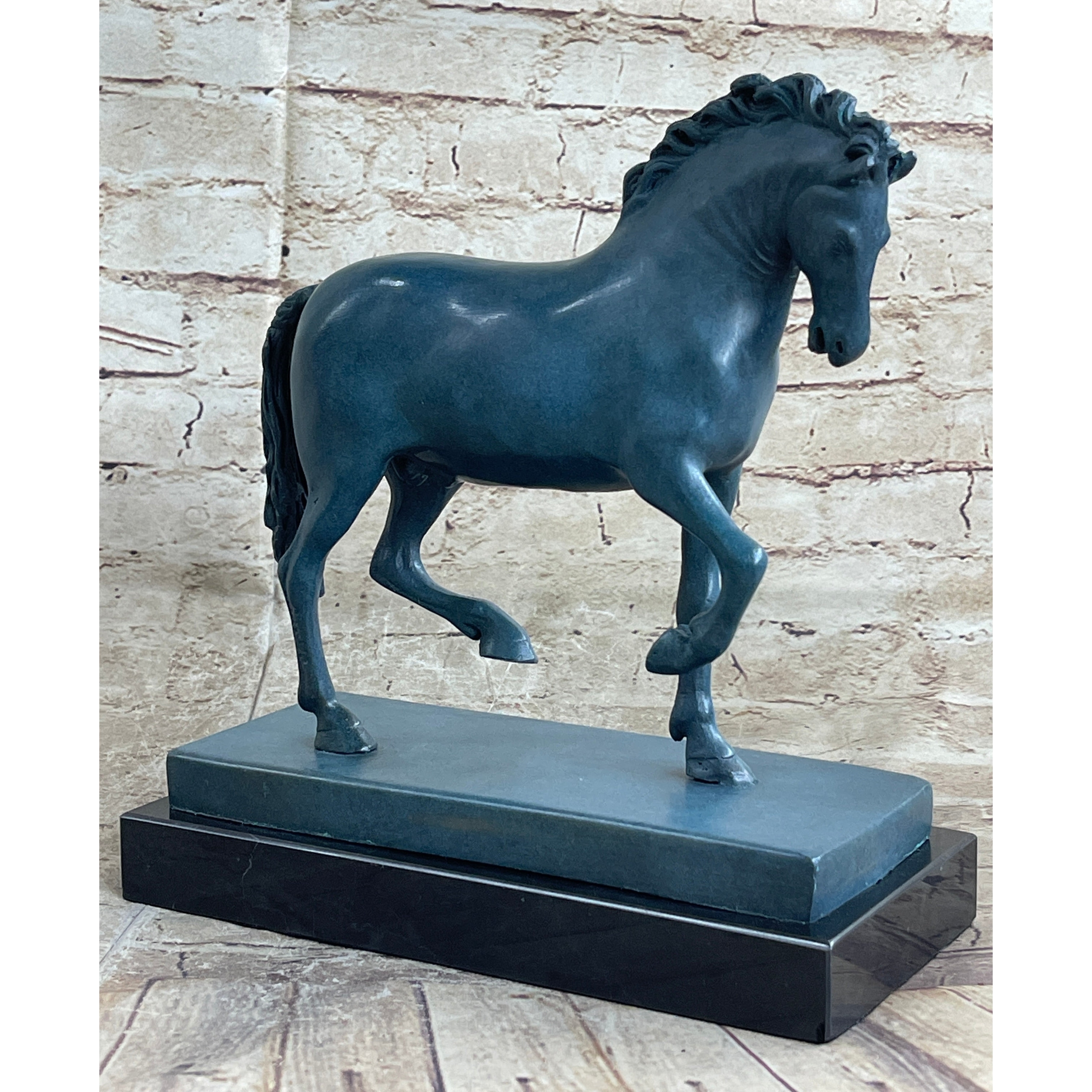 Hot Cast Bronze Chinese Tang Imitative Horse Green Blue Patina Sculpture Statue Figure