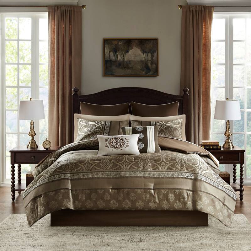 Madison Park Essentials Alexine Brown 16 Piece Jacquard Comforter Set with 2 Bed Sheet Sets